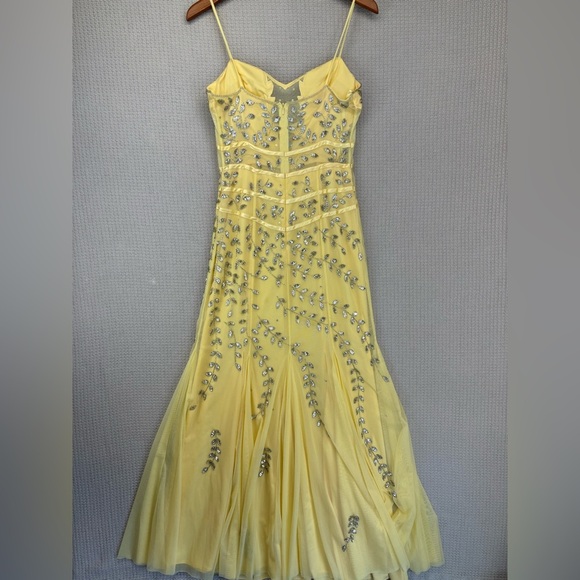 Vintage Cache Yellow Beaded Evening Gown Women L- Maxi Sleeveless Cocktail Sheer - Picture 6 of 14